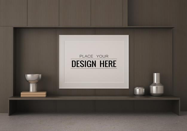 Free Poster Frame In Living Room Psd Mockup Psd