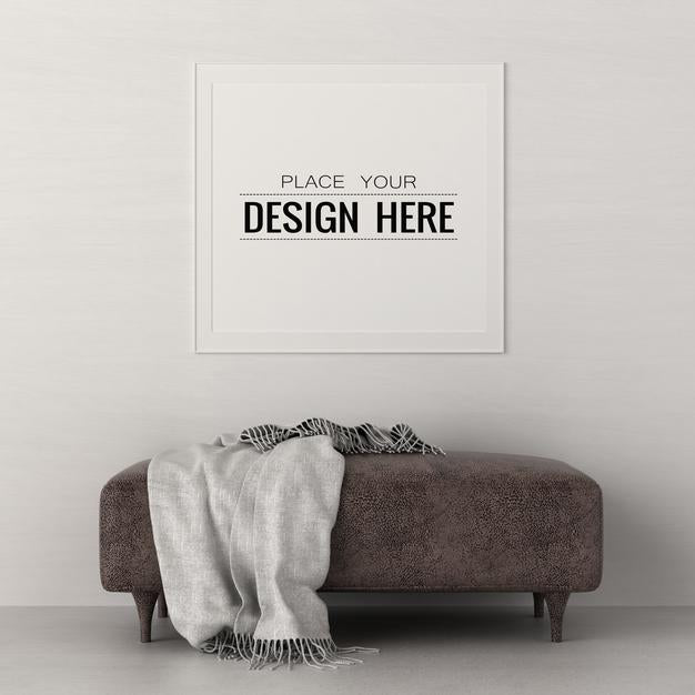 Free Poster Frame In Living Room Psd Mockup Psd