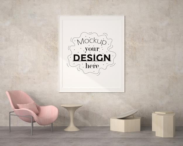 Free Poster Frame In Living Room Psd Mockup Psd