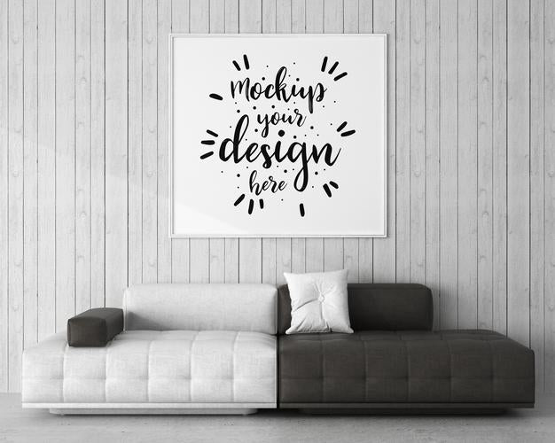 Free Poster Frame In Living Room Psd Mockup Psd