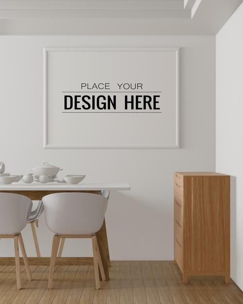 Free Poster Frame In Living Room Psd Mockup Psd