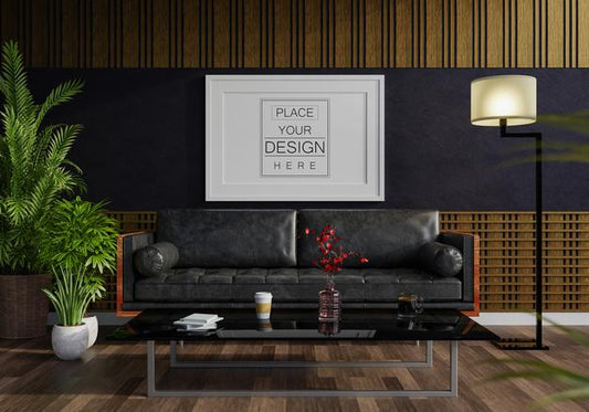 Free Poster Frame In Living Room Psd Mockup Psd