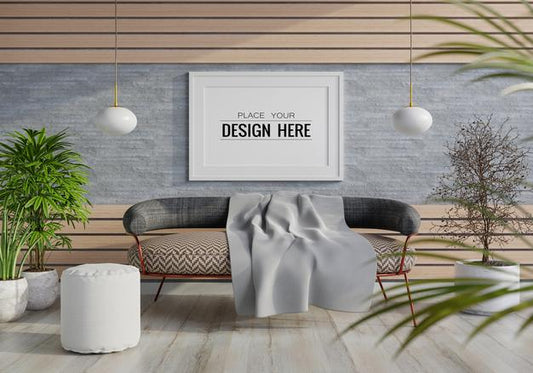 Free Poster Frame In Living Room Psd Mockup Psd