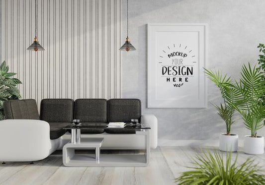 Free Poster Frame In Living Room Psd Mockup Psd