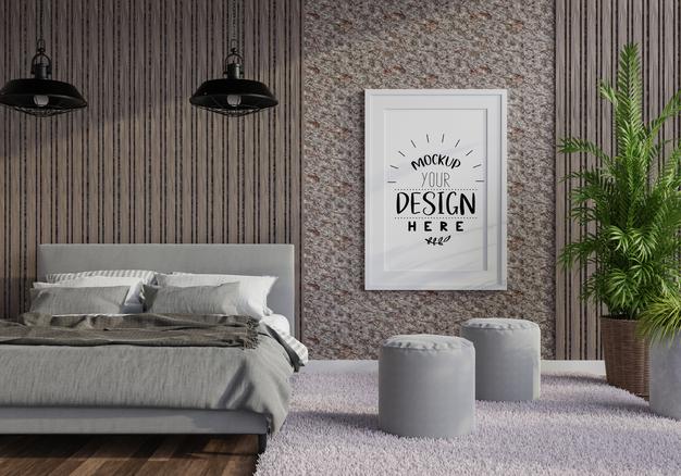 Free Poster Frame In Living Room Psd Mockup Psd