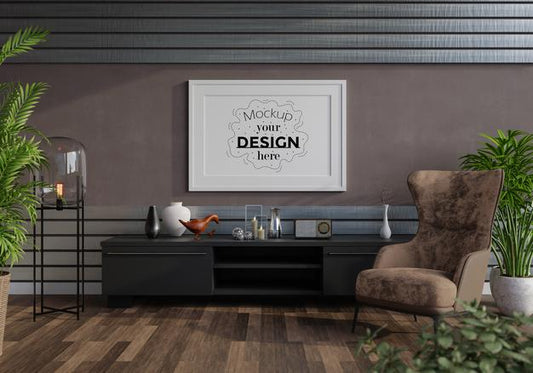 Free Poster Frame In Living Room Psd Mockup Psd