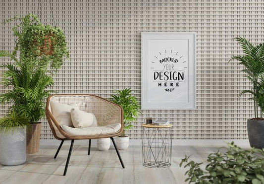 Free Poster Frame In Living Room Psd Mockup Psd