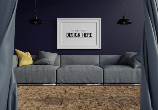 Free Poster Frame In Living Room Psd Mockup Psd