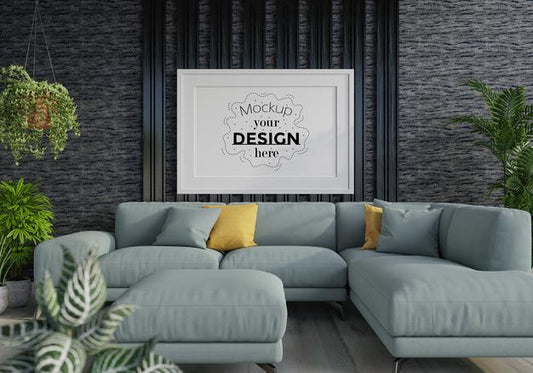 Free Poster Frame In Living Room Psd Mockup Psd