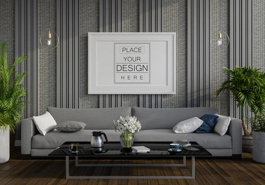 Free Poster Frame In Living Room Psd Mockup Psd