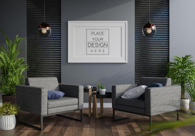 Free Poster Frame In Living Room Psd Mockup Psd