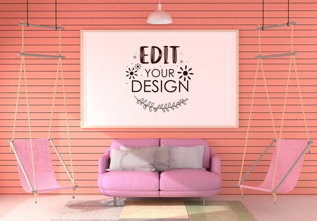 Free Poster Frame In Living Room Psd