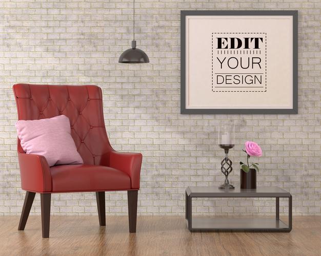 Free Poster Frame In Living Room Psd