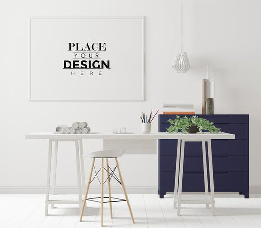 Free Poster Frame In Office Mockup Psd