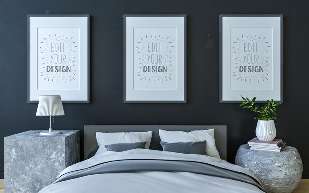 Free Poster Frame Interior In A Bedroom Psd