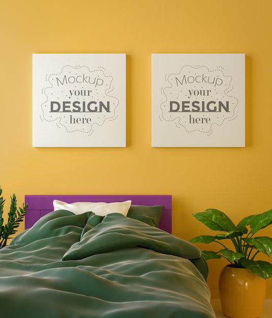 Free Poster Frame Interior In A Bedroom Psd