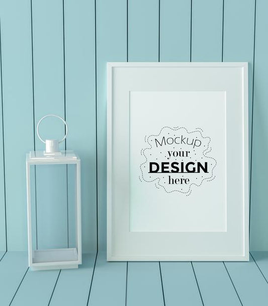 Free Poster Frame Mockup And Empty Lamp Psd