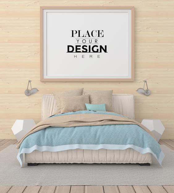 Free Poster Frame Mockup In A Bedroom Psd