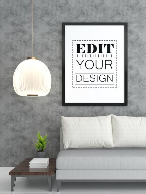 Free Poster Frame Mockup In Living Room Psd