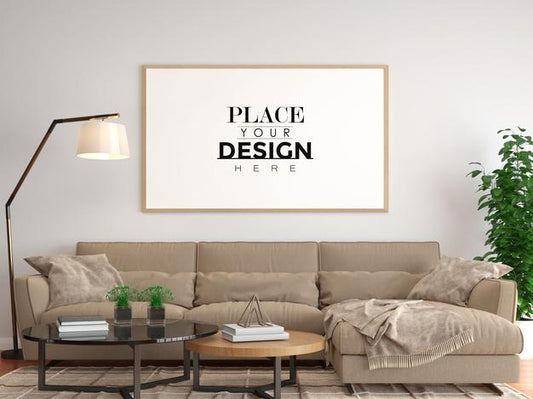 Free Poster Frame Mockup In Living Room Psd