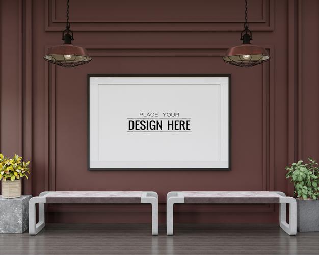 Free Poster Frame Mockup In Living Room Psd