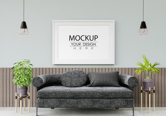 Free Poster Frame Mockup In Living Room Psd