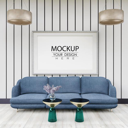 Free Poster Frame Mockup In Living Room Psd