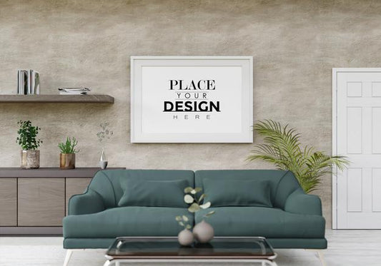 Free Poster Frame Mockup In Living Room Psd