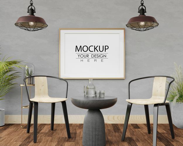 Free Poster Frame Mockup In Living Room Psd