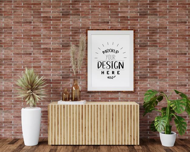 Free Poster Frame Mockup In Living Room Psd