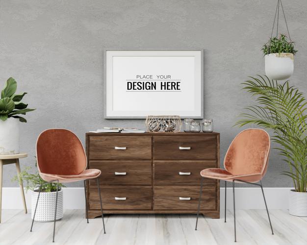 Free Poster Frame Mockup In Living Room Psd