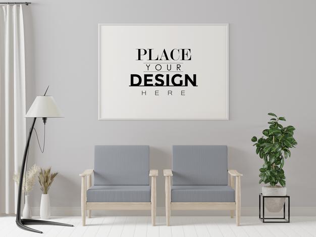 Free Poster Frame Mockup In Living Room Psd