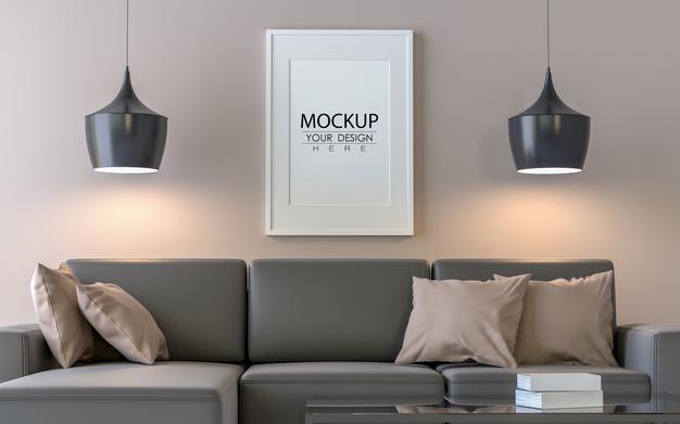 Free Poster Frame Mockup In Living Room Psd