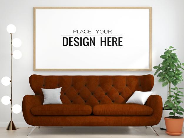 Free Poster Frame Mockup In Living Room Psd