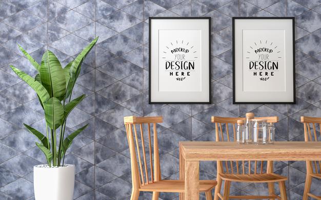 Free Poster Frame Mockup In Living Room Psd