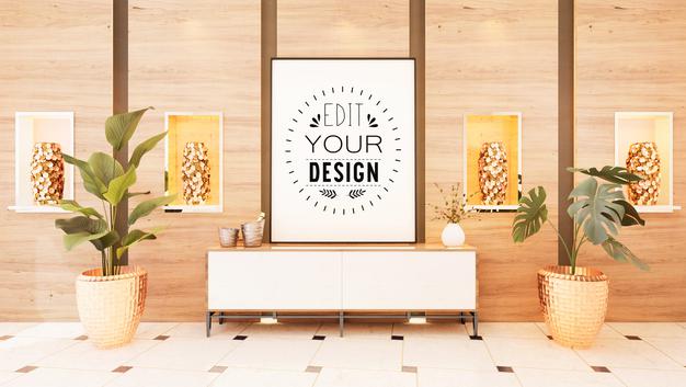 Free Poster Frame Mockup In Living Room Psd