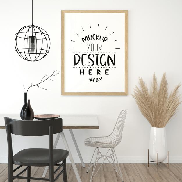 Free Poster Frame Mockup In Living Room Psd