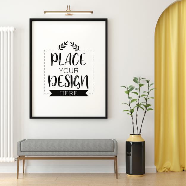 Free Poster Frame Mockup In Living Room Psd