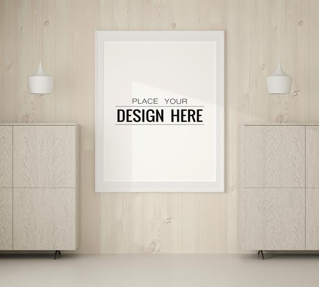 Free Poster Frame Mockup In Living Room Psd