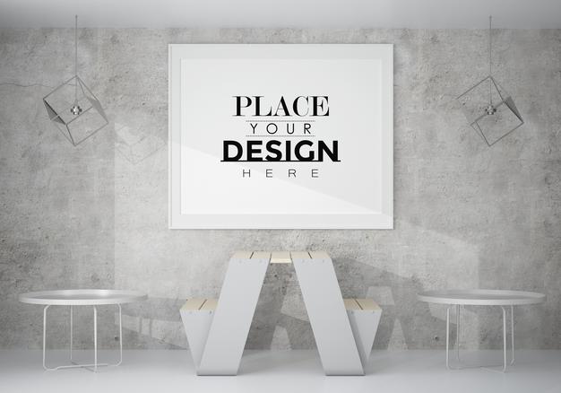 Free Poster Frame Mockup In Living Room Psd