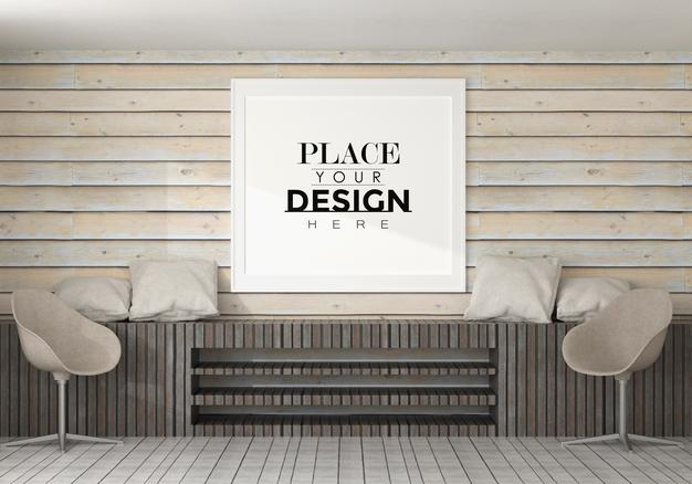 Free Poster Frame Mockup In Living Room Psd