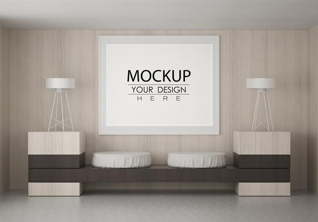 Free Poster Frame Mockup In Living Room Psd