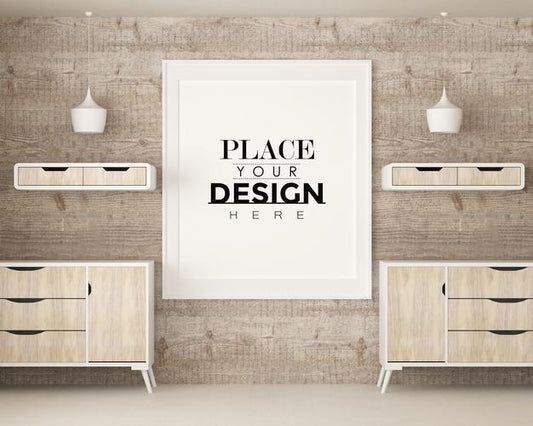 Free Poster Frame Mockup In Living Room Psd