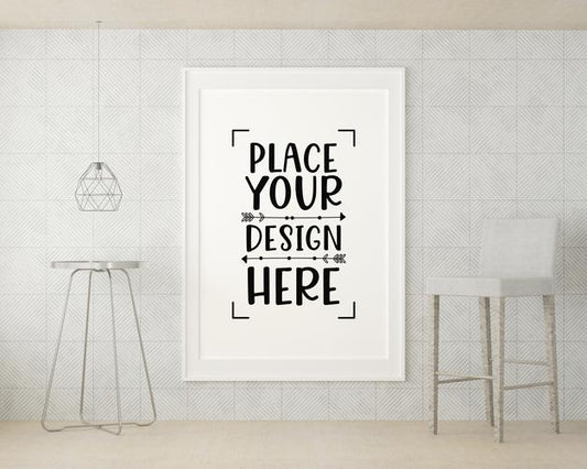 Free Poster Frame Mockup In Living Room Psd