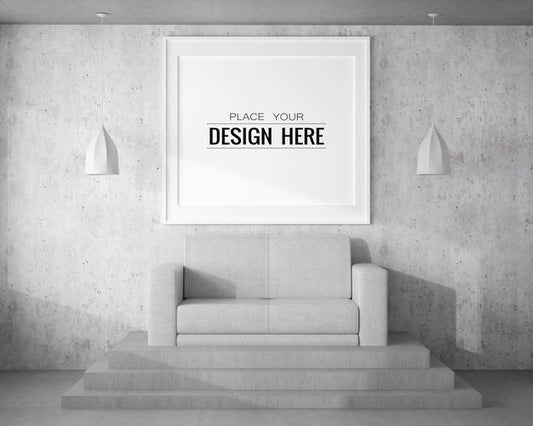 Free Poster Frame Mockup In Living Room Psd