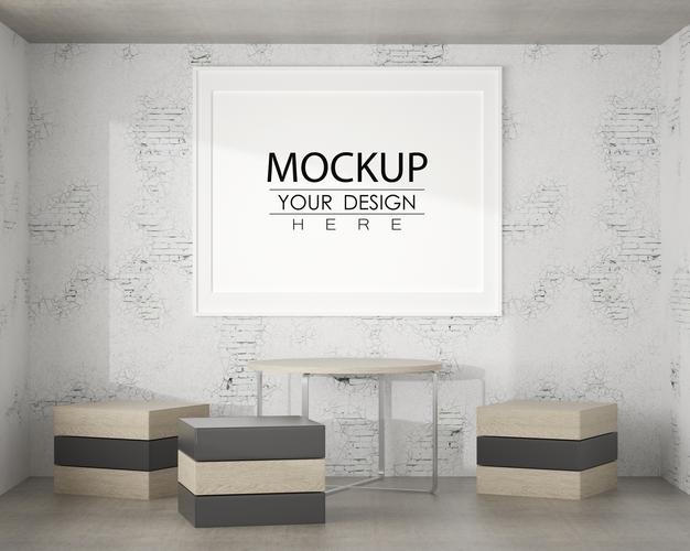 Free Poster Frame Mockup In Living Room Psd