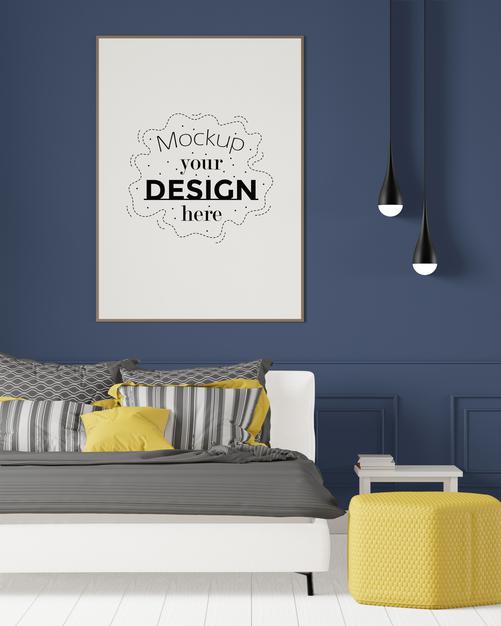 Free Poster Frame Mockup In Living Room Psd