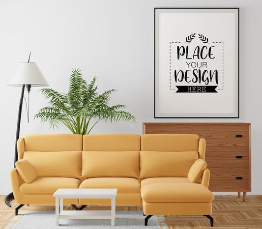 Free Poster Frame Mockup In Living Room Psd