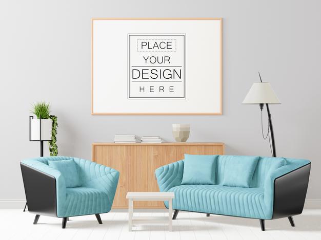 Free Poster Frame Mockup In Living Room Psd