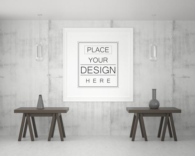 Free Poster Frame Mockup In Living Room Psd